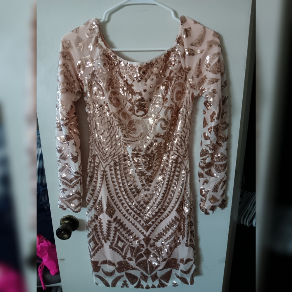 Dress, Sequin, Size L, Champagne Color